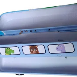 pw pencilwala Compass & Geometry Box Three Compartment Bus with Moving Tyres Metal Pencil Box SPACE THEME BOX Art Metal Pencil Box image 3