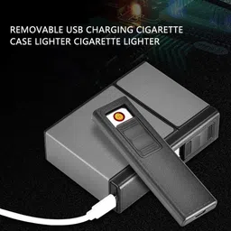 FITUP ™ 20 Pc Cigarette Storage Space | Package Include : 1 Flameless Lighter and 1 Micro USB Charging Cable Portable Storage Windproof and Flameless Lighter with 20 Cigarette Storage Space | Detachable Cigarette Lighter with Golden Metal Box Elegant Look Detachable Lighter | Windproof and Flameless Cigarette Lighter image 3