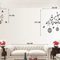 ejaart 317.5 cm Combo of 4 Wall Sticker Love Birds With Hearts-(125 X 85 Cms) | Magical Tree-(150 X 150 Cms) | Free Bird Case Black-(150 X 115 Cms) | Sb Flowers-(35 X11 Cms) - Matrial Vinyl Self Adhesive Sticker image 3