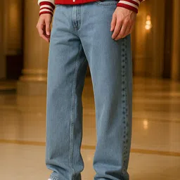 glossy Men Straight Fit Mid Rise Blue Jeans-picture-43