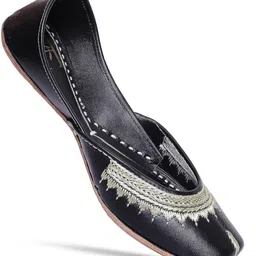 heer Black Zari Women's Jutti, Embroidered Rajasthani Ethnic Shoes Handmade Leather Jutis For Women-picture-13
