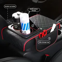 huuso Car Console X5 with Cup Holders, Mobile Phone Slot, Side Pockets & Storage Box Car Armrest Pad Cushion image 3
