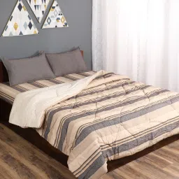 saral home Beige Geometric 210 TC Cotton Blend (Set of 4) Double Bed Bedding Sets image 1