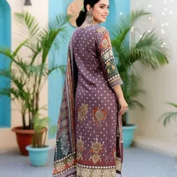 oshmi creations Women Floral Print Silk Blend Ethnic Dress With Attached Dupatta image 3