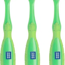 meemee Easy Grip Baby Toothbrush (Green, Pack of 3) Extra Soft Toothbrush image 3