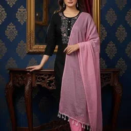 si enterprises Women Cotton Blend Kurta Pant Dupatta Set image 4