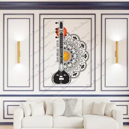 divinedesigns 41 cm Sitar & Beautiful Mandala Design Art Self Adhesive Sticker image 2