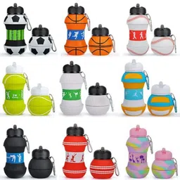 taufa villa Silicone Folding Bottle Valley Ball Shape Silicone Collapsible Water Bottle 500 ml Water Bottle image 1