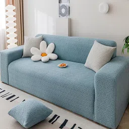 HOUSE OF QUIRK Blue Self-designed 220 GSM Jaquard Stretchable 1-seater Sofa Slipcover image 4