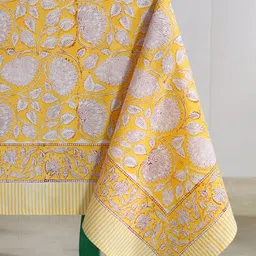 HANDICRAFT PALACE Yellow & White Hand Block Printed 6 Seater Cotton Table Covers With 6 Napkins image 2