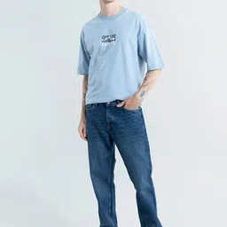 Snitch Blue Men Smart Straight Fit Heavy Fade Stretchable Jeans image 5