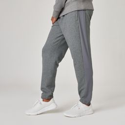 domyos Men's Gym Track Pants Regular Fit Joggers 500 With Side Panel- Black-picture-19