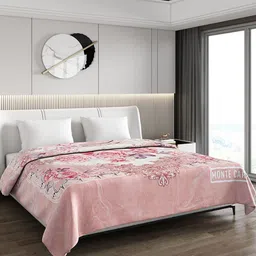 Monte Carlo White & Pink Floral Printed Heavy Winter Double Bed Blanket image 2