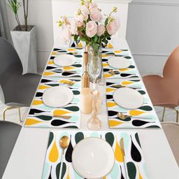 LUXEHOME INTERNATIONAL Set of 6 Black & Yellow Printed Table Placemats-picture-33