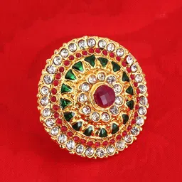 Yellow Chimes Gold-Plated White & Green Cubic Zirconia-Studded Adjustable Finger Ring-picture-16