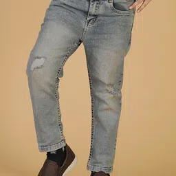 TALES & STORIES Boys Skinny Fit Mildly Distressed Heavy Fade Stretchable Jeans-picture-3