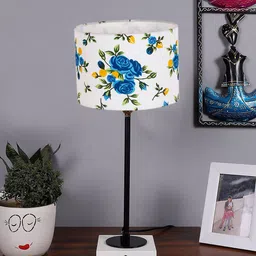 Devansh White & Blue Printed Wooden Table Lamp With Cotton Shade-picture-35