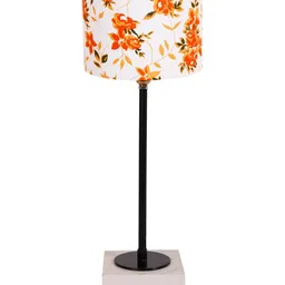 Devansh White & Orange Printed Wooden Table Lamp With Cotton Shade image 4
