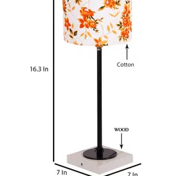 Devansh White & Orange Printed Wooden Table Lamp With Cotton Shade image 3