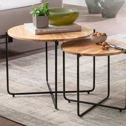 woodenmood Finebuy Solid Wood Side Table in Semi Gloss Natural Finish image 1