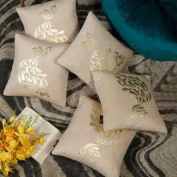 hosta homes Cream Velvet Geometric 16X16 Inches Cushion Covers (Pack of 5)-picture-32
