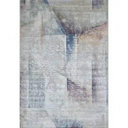obsessions Cream and Blue Abstract 4x6 Feet Machine Made Carpet image 2