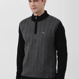 Peter England Casuals Chevron Patterned Mock Collar Pure Acrylic Pullover image 3