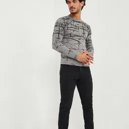 campus sutra Men Printed Round Neck Pure Cotton Grey T-Shirt image 2