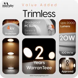 murphy LED 20W TRIMLESS Round (Cool White, Pack of 6) Recessed Ceiling Lamp image 3