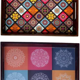 angira handicrafts Wooden tray set of 2 with UV print|Serving Tray|Multipurpose Tray|AHS0-T0986 Tray-picture-20