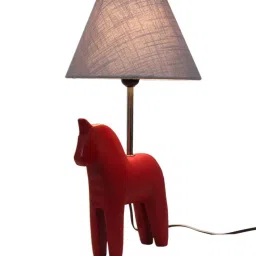 sapphire Grey Fabric Shade Table Lamp With Red Base image 5