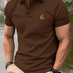 eyebogler Men Solid Round Neck Cotton Blend Brown T-Shirt image 3