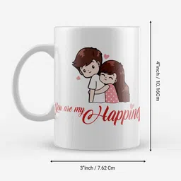 ecraftindia Valentine Combo of Colorful You Are My Happiness Abstract Print Cushion & Mug With Keychain Gift Set image 5