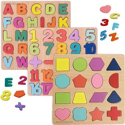 ajdk mart o Wooden Alphabet Puzzles, 3 Pack Montessori Toddler Puzzles, 3 Piece Set image 1
