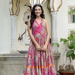 liaparo Women Fit and Flare Pink Midi/Calf Length Dress image 3