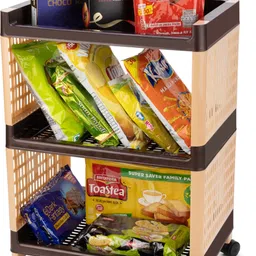 umax 3 Shelf Movable Rack, Multipurpose Storage Trolley with Smooth 360° Wheels Plastic Kitchen Trolley image 3