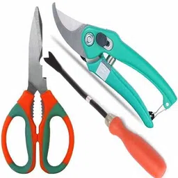 3 pcs Gardening Tools Combo of Scissor, Weeder and Garden Scissors Pruning Bypass Secateurs Flower Cutter Branch Trimmer Carbon Steel Blade with Lock (3 Tools) Garden Tool Kit-image-7