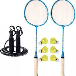 miniblitz Bullet Multicolour Set of 2 Rackets with 6 PVC Shuttle and Skipping Rope Badminton Kit-picture-25