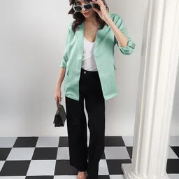 kotty Women Solid Mandarin Casual Blazer image 3