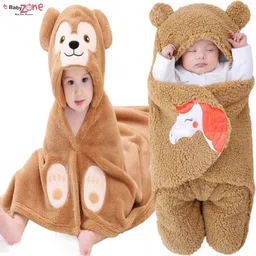 baby zone Embroidered Crib, Single Hooded Baby Blanket forAC Room-picture-20