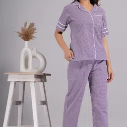 ameerah Women Shirt & Pyjama set Purple Checkered image 4