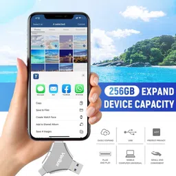 Zeitel 256GB 4 in 1 Flash Drive USB A TypeC Micro USB Light-ning for iOS Android 256 GB OTG Drive Compatible with Laptop USB 3.0 Metal Case image 5