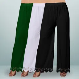ecoundies Pack of 3 Women Straight Fit Multicolor Lycra Blend Trousers-picture-18