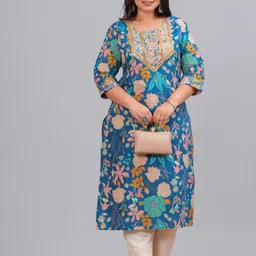 labuly Women Embroidered Pure Cotton Straight Kurta image 1