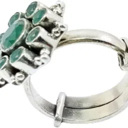 jsaj ROUND SHAPE RAWA WORK CUT STONE RING WITH EMERALD STONE Sterling Silver Ruby Silver Plated Ring image 3