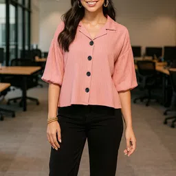 vairagee Women Boxy Fit Solid Lapel Collar Casual Shirt image 5