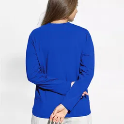 just roar Women Printed Round Neck Cotton Blend Blue T-Shirt image 3