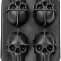hikin supermarket 3D Skull Ice Mold, Super Flexible Silicone Ice Cube Mold, Makes 4 Giant Skulls Black Silicone Ice Cube Tray image 3