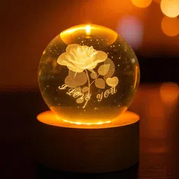 aipom 3D Engraved Rose Crystal Light Table Lamp image 1