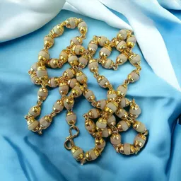 brajstore Natural White Tulsi Beads In Golden Self Design Cap Rosary Japa Mala Wood Chain image 4